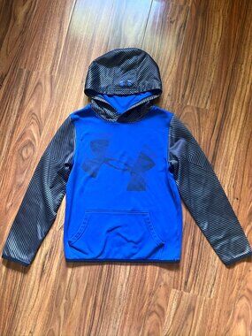 Under Armour Gray Striped Sleeves Cobalt Blue Kids Hoodie Sweatshirt M